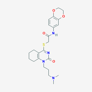 molecular formula C23H30N4O4S B2570237 N-(2,3-dihydrobenzo[b][1,4]dioxin-6-yl)-2-((1-(3-(dimethylamino)propyl)-2-oxo-1,2,5,6,7,8-hexahydroquinazolin-4-yl)thio)acetamide CAS No. 899950-99-3
