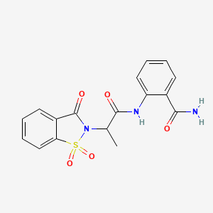 molecular formula C17H15N3O5S B2570245 2-(2-(1,1-二氧化-3-氧代苯并[d]异噻唑-2(3H)-基)丙酰胺)苯甲酰胺 CAS No. 899996-90-8