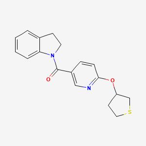 molecular formula C18H18N2O2S B2570248 Indolin-1-yl(6-((tetrahydrothiophen-3-yl)oxy)pyridin-3-yl)methanone CAS No. 2034237-40-4