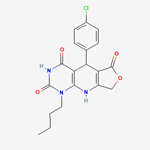 molecular formula C19H18ClN3O4 B2570262 13-Butyl-8-(4-chlorophenyl)-5-oxa-2,11,13-triazatricyclo[7.4.0.0^{3,7}]trideca-1(9),3(7)-diene-6,10,12-trione CAS No. 871548-06-0