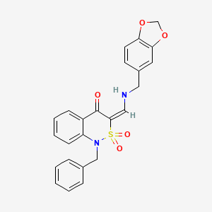 molecular formula C24H20N2O5S B2570276 (E)-3-(((benzo[d][1,3]dioxol-5-ylmethyl)amino)methylene)-1-benzyl-1H-benzo[c][1,2]thiazin-4(3H)-one 2,2-dioxide CAS No. 893316-19-3