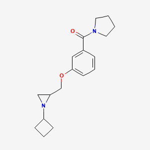 molecular formula C18H24N2O2 B2570278 [3-[(1-Cyclobutylaziridin-2-yl)methoxy]phenyl]-pyrrolidin-1-ylmethanone CAS No. 2411293-29-1