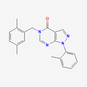 molecular formula C21H20N4O B2570290 5-[(2,5-二甲基苯基)甲基]-1-(2-甲基苯基)吡唑并[3,4-d]嘧啶-4-酮 CAS No. 895012-33-6