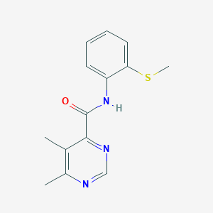 molecular formula C14H15N3OS B2570294 5,6-Dimethyl-N-(2-methylsulfanylphenyl)pyrimidine-4-carboxamide CAS No. 2415532-76-0