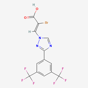 molecular formula C13H6BrF6N3O2 B2570301 2-Propenoic acid, 3-[3-[3,5-bis(trifluoromethyl)phenyl]-1H-1,2,4-triazol-1-yl]-2-bromo-, (2Z)- CAS No. 1642300-91-1