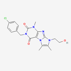 molecular formula C19H20ClN5O3 B2570310 3-(4-chlorobenzyl)-8-(2-hydroxyethyl)-1,6,7-trimethyl-1H-imidazo[2,1-f]purine-2,4(3H,8H)-dione CAS No. 919042-09-4