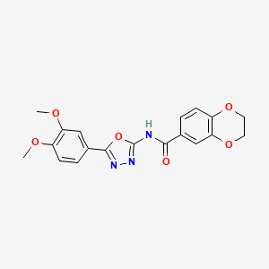 molecular formula C19H17N3O6 B2570315 N-(5-(3,4-二甲氧基苯基)-1,3,4-恶二唑-2-基)-2,3-二氢苯并[b][1,4]二噁英-6-甲酰胺 CAS No. 899963-44-1