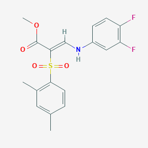 molecular formula C18H17F2NO4S B2570316 （2Z）-3-[(3,4-二氟苯基)氨基]-2-[(2,4-二甲苯基)磺酰基]丙烯酸甲酯 CAS No. 1327174-37-7