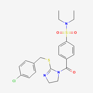 molecular formula C21H24ClN3O3S2 B2570321 4-[2-[(4-氯苯基)甲硫基]-4,5-二氢咪唑-1-羰基]-N,N-二乙基苯磺酰胺 CAS No. 851801-91-7