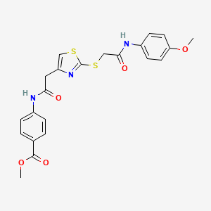 molecular formula C22H21N3O5S2 B2570325 4-(2-(2-((2-((4-甲氧基苯基)氨基)-2-氧代乙基)硫代)噻唑-4-基)乙酰氨基)苯甲酸甲酯 CAS No. 941980-47-8