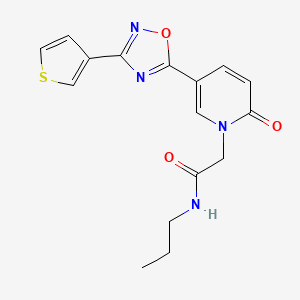 molecular formula C16H16N4O3S B2570338 2-[2-oxo-5-[3-(3-thienyl)-1,2,4-oxadiazol-5-yl]pyridin-1(2H)-yl]-N-propylacetamide CAS No. 1396868-09-9