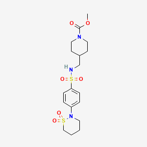 molecular formula C18H27N3O6S2 B2570342 Methyl 4-((4-(1,1-dioxido-1,2-thiazinan-2-yl)phenylsulfonamido)methyl)piperidine-1-carboxylate CAS No. 1421453-50-0