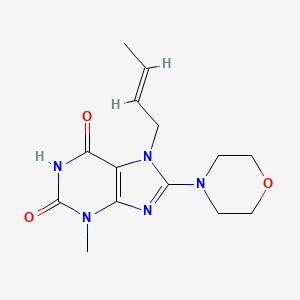 molecular formula C14H19N5O3 B2570351 (E)-7-(but-2-en-1-yl)-3-methyl-8-morpholino-1H-purine-2,6(3H,7H)-dione CAS No. 303973-84-4