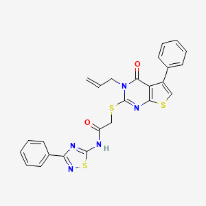 molecular formula C25H19N5O2S3 B2570360 2-(4-oxo-5-phenyl-3-prop-2-enylthieno[2,3-d]pyrimidin-2-yl)sulfanyl-N-(3-phenyl-1,2,4-thiadiazol-5-yl)acetamide CAS No. 690270-50-9