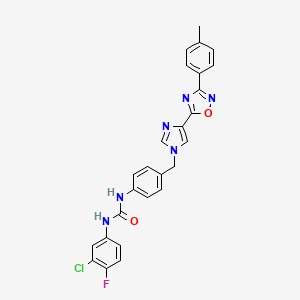 B2570367 1-(3-chloro-4-fluorophenyl)-3-(4-((4-(3-(p-tolyl)-1,2,4-oxadiazol-5-yl)-1H-imidazol-1-yl)methyl)phenyl)urea CAS No. 1358317-43-7