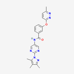 molecular formula C22H21N7O2 B2570377 3-((6-甲基吡啶并哒嗪-3-基)氧基)-N-(2-(3,4,5-三甲基-1H-吡唑-1-基)嘧啶-5-基)苯甲酰胺 CAS No. 1421493-69-7