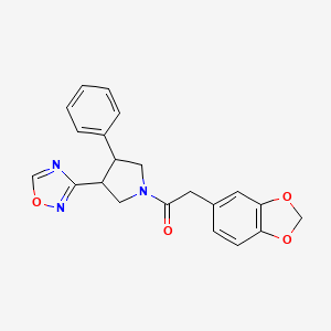 molecular formula C21H19N3O4 B2570380 1-(3-(1,2,4-恶二唑-3-基)-4-苯基吡咯烷-1-基)-2-(苯并[d][1,3]二氧杂环-5-基)乙酮 CAS No. 2034286-12-7
