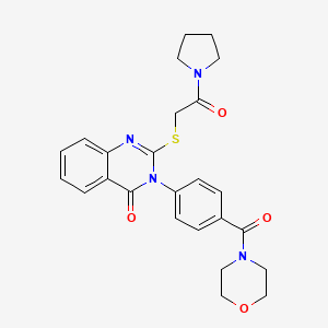 molecular formula C25H26N4O4S B2570399 3-[4-(吗啉-4-羰基)苯基]-2-(2-氧代-2-吡咯烷-1-基乙基)硫代喹唑啉-4-酮 CAS No. 422531-07-5