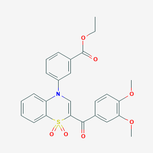 molecular formula C26H23NO7S B2570411 ethyl 3-[2-(3,4-dimethoxybenzoyl)-1,1-dioxido-4H-1,4-benzothiazin-4-yl]benzoate CAS No. 1114853-29-0