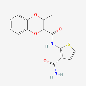 molecular formula C15H14N2O4S B2570420 N-(3-氨基甲酰基噻吩-2-基)-3-甲基-2,3-二氢苯并[b][1,4]二氧杂环-2-甲酰胺 CAS No. 1172833-46-3