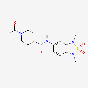 molecular formula C16H22N4O4S B2570432 1-乙酰基-N-(1,3-二甲基-2,2-二氧化-1,3-二氢苯并[c][1,2,5]噻二唑-5-基)哌啶-4-甲酰胺 CAS No. 2034544-35-7