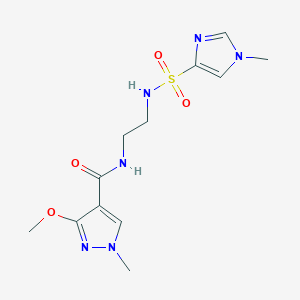 molecular formula C12H18N6O4S B2570435 3-methoxy-1-methyl-N-(2-(1-methyl-1H-imidazole-4-sulfonamido)ethyl)-1H-pyrazole-4-carboxamide CAS No. 1795485-54-9