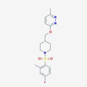 3-[[1-(4-Fluoro-2-methylphenyl)sulfonylpiperidin-4-yl]methoxy]-6-methylpyridazine