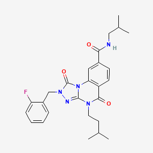 molecular formula C26H30FN5O3 B2570453 2-(2-氟苄基)-N-异丁基-4-(3-甲基丁基)-1,5-二氧代-1,2,4,5-四氢[1,2,4]三唑并[4,3-a]喹唑啉-8-甲酰胺 CAS No. 1242879-98-6