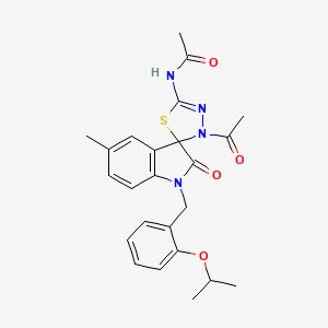 molecular formula C24H26N4O4S B2570459 N-(3-乙酰基-10-甲基-6-{[2-(甲乙氧基)苯基]甲基}-7-氧代螺[1,3,4-噻二唑啉-2,3'-吲哚啉]-5-基)乙酰胺 CAS No. 902248-63-9