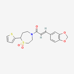 molecular formula C19H19NO5S2 B2570494 (E)-3-(苯并[d][1,3]二氧杂环-5-基)-1-(1,1-二氧化-7-(噻吩-2-基)-1,4-噻氮杂环-4-基)丙-2-烯-1-酮 CAS No. 2034997-67-4