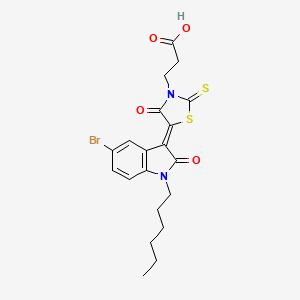 molecular formula C20H21BrN2O4S2 B2570499 (Z)-3-(5-(5-bromo-1-hexyl-2-oxoindolin-3-ylidene)-4-oxo-2-thioxothiazolidin-3-yl)propanoic acid CAS No. 867136-56-9