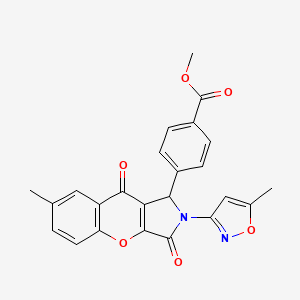 molecular formula C24H18N2O6 B2570503 Methyl 4-(7-methyl-2-(5-methylisoxazol-3-yl)-3,9-dioxo-1,2,3,9-tetrahydrochromeno[2,3-c]pyrrol-1-yl)benzoate CAS No. 874395-45-6