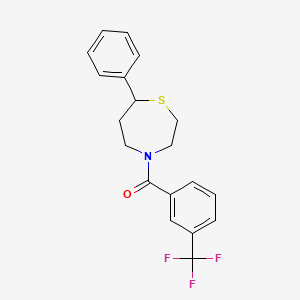 molecular formula C19H18F3NOS B2570511 (7-Phenyl-1,4-thiazepan-4-yl)(3-(trifluoromethyl)phenyl)methanone CAS No. 1797737-46-2