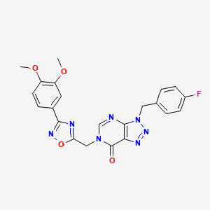 molecular formula C22H18FN7O4 B2570518 6-((3-(3,4-dimethoxyphenyl)-1,2,4-oxadiazol-5-yl)methyl)-3-(4-fluorobenzyl)-3H-[1,2,3]triazolo[4,5-d]pyrimidin-7(6H)-one CAS No. 1207008-29-4