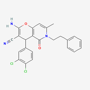 molecular formula C24H19Cl2N3O2 B2570539 2-amino-4-(3,4-dichlorophenyl)-7-methyl-5-oxo-6-(2-phenylethyl)-5,6-dihydro-4H-pyrano[3,2-c]pyridine-3-carbonitrile CAS No. 612514-53-1