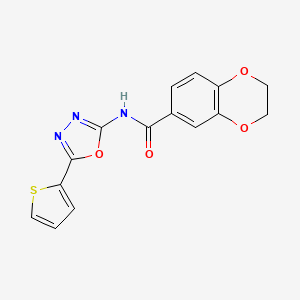 molecular formula C15H11N3O4S B2570545 N-(5-(thiophen-2-yl)-1,3,4-oxadiazol-2-yl)-2,3-dihydrobenzo[b][1,4]dioxine-6-carboxamide CAS No. 865287-93-0
