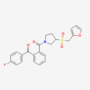molecular formula C23H20FNO5S B2570548 (2-(4-Fluorobenzoyl)phenyl)(3-((furan-2-ylmethyl)sulfonyl)pyrrolidin-1-yl)methanone CAS No. 1795190-11-2