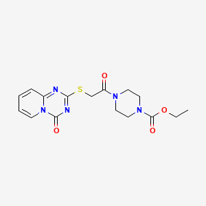 molecular formula C16H19N5O4S B2570554 Ethyl 4-[2-(4-oxopyrido[1,2-a][1,3,5]triazin-2-yl)sulfanylacetyl]piperazine-1-carboxylate CAS No. 896325-31-8