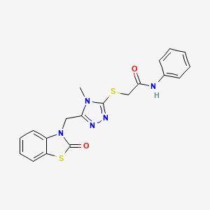 molecular formula C19H17N5O2S2 B2570565 2-((4-methyl-5-((2-oxobenzo[d]thiazol-3(2H)-yl)methyl)-4H-1,2,4-triazol-3-yl)thio)-N-phenylacetamide CAS No. 847400-18-4