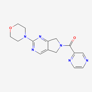 molecular formula C15H16N6O2 B2570570 （2-吗啉-5H-吡咯[3,4-d]嘧啶-6(7H)-基）（吡嗪-2-基）甲酮 CAS No. 2034612-92-3