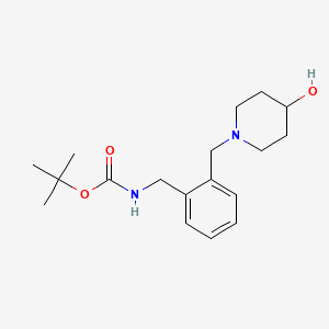 molecular formula C18H28N2O3 B2570573 tert-butyl N-({2-[(4-hydroxypiperidin-1-yl)methyl]phenyl}methyl)carbamate CAS No. 1607252-26-5