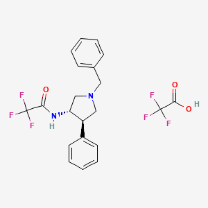 molecular formula C21H20F6N2O3 B2570579 N-[(3S,4R)-1-Benzyl-4-phenylpyrrolidin-3-yl]-2,2,2-trifluoroacetamide, trifluoroacetic acid CAS No. 1807938-43-7