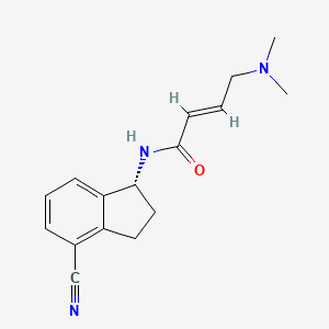 molecular formula C16H19N3O B2570591 (E)-N-[(1R)-4-Cyano-2,3-dihydro-1H-inden-1-yl]-4-(dimethylamino)but-2-enamide CAS No. 2411179-72-9