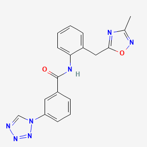 molecular formula C18H15N7O2 B2570593 N-(2-((3-甲基-1,2,4-恶二唑-5-基)甲基)苯基)-3-(1H-四唑-1-基)苯甲酰胺 CAS No. 1448060-16-9