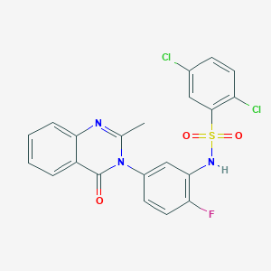 molecular formula C21H14Cl2FN3O3S B2570595 2,5-dichloro-N-(2-fluoro-5-(2-methyl-4-oxoquinazolin-3(4H)-yl)phenyl)benzenesulfonamide CAS No. 899980-63-3