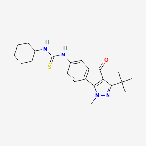molecular formula C22H28N4OS B2570596 3-(叔丁基)-6-(((环己基氨基)硫代甲基)氨基)-1-甲基茚并[2,3-D]吡唑-4-酮 CAS No. 1024523-18-9