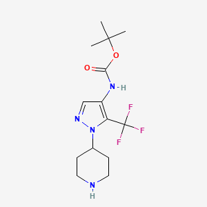 molecular formula C14H21F3N4O2 B2570599 Tert-butyl N-[1-piperidin-4-yl-5-(trifluoromethyl)pyrazol-4-yl]carbamate CAS No. 2248409-69-8