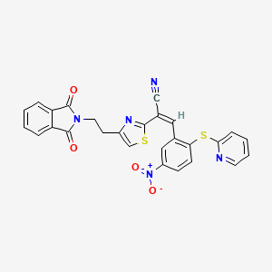 molecular formula C27H17N5O4S2 B2570629 2-{4-[2-(1,3-二氧代-1,3-二氢-2H-异吲哚-2-基)乙基]-1,3-噻唑-2-基}-3-[5-硝基-2-(2-吡啶基硫代)苯基]丙烯腈 CAS No. 866050-96-6