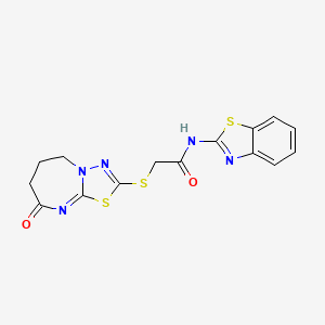 molecular formula C15H13N5O2S3 B2570633 N-(benzo[d]thiazol-2-yl)-2-((8-oxo-5,6,7,8-tetrahydro-[1,3,4]thiadiazolo[3,2-a][1,3]diazepin-2-yl)thio)acetamide CAS No. 497063-76-0