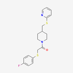 molecular formula C19H21FN2OS2 B2570645 2-((4-Fluorophenyl)thio)-1-(4-((pyridin-2-ylthio)methyl)piperidin-1-yl)ethanone CAS No. 1421450-48-7